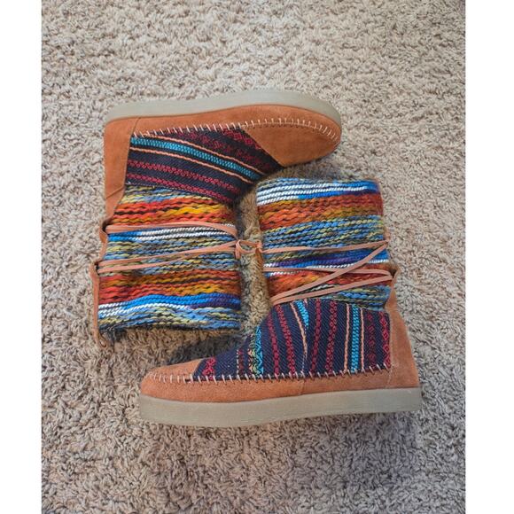 Toms nepal mid calf leather suede boots faux fur lined Aztec western brown 7.5 - Picture 5 of 8